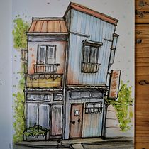 Il mio progetto del corso: Disegno architettonico espressivo con pennarelli colorati. Een project van  Schetsen,  Architecturale illustratie, Sketchbook,  Illustratie met inkt y  Tekening van gb_7_1 - 26.02.2023