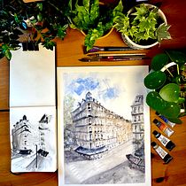 Mon projet du cours : Dessin architectural à l’aquarelle et à l’encre. Sketching, Drawing, Watercolor Painting, Architectural Illustration, Sketchbook & Ink Illustration project by Guisela Mailhe - 02.28.2023