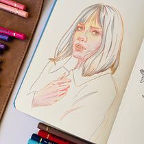 Mon projet du cours : Dessin de portraits expressifs aux crayons de couleur . Drawing, Portrait Drawing, Sketchbook, and Colored Pencil Drawing project by bldn - 03.02.2023