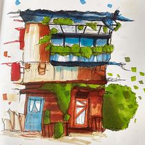 Mi proyecto del curso: Dibujo arquitectónico expresivo con marcadores de colores. Sketching, Drawing, Architectural Illustration, Sketchbook & Ink Illustration project by fr4nk - 03.01.2023