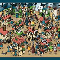 Mein Abschlussprojekt für den Kurs: Wimmelbild-Illustration mit Procreate - Markttag im Hexendorf. Ilustração tradicional, Ilustração digital, e Sketchbook projeto de Angela Hartung - 15.03.2023