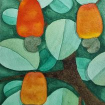 Cajueiro em aquarela negativa Ein Projekt aus dem Bereich Traditionelle Illustration, Aquarellmalerei und Botanische Illustration von Carolina Caraíba Alves - 06.03.2023