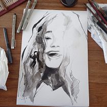 My project for course: Mindful Painting with India Ink. Traditional illustration, Fine Arts, Painting, Pencil Drawing, Portrait Drawing, Artistic Drawing & Ink Illustration project by Sofia Peotta - 03.23.2023