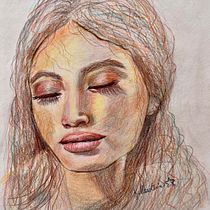 Mon projet du cours : Dessin de portraits expressifs aux crayons de couleur . Drawing, Portrait Drawing, Sketchbook, and Colored Pencil Drawing project by Francine Calestagne - 03.23.2023
