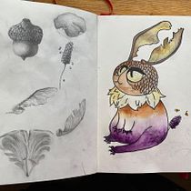 My project for course: Whimsical Sketchbook: Draw Imaginary Creatures from Nature. Pencil Drawing, Drawing, Watercolor Painting, Sketchbook, and Naturalistic Illustration project by xiaoflycat - 03.27.2023