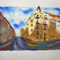 My project for course: Architectural Sketching with Watercolor and Ink. Sketching, Drawing, Watercolor Painting, Architectural Illustration, Sketchbook & Ink Illustration project by Aneta Černá - 03.27.2023