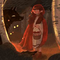 Little Red Riding Hood meeting big, scary Wolf. Ilustração tradicional, Ilustração digital, Ilustração infantil, Pintura digital, e Álbum ilustrado projeto de anastazja_miskowicz04 - 29.03.2023