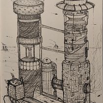 A futuristic industrial megacity: Artistic Architectural Drawing with Ink. Ilustração tradicional, Artes plásticas, Desenho, Ilustração arquitetônica e Ilustração com tinta projeto de Alek Kowalski - 01.04.2023