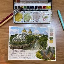 Changbaishan, il vulcano al confine con la Corea del Nord . Traditional illustration, Watercolor Painting, Architectural Illustration, and Sketchbook project by tcs9dsrky8 - 03.02.2023