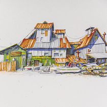 Antique store building in Aurora, Oregon. Sketching, Drawing, Architectural Illustration, Sketchbook & Ink Illustration project by Pete Sutton - 04.05.2023
