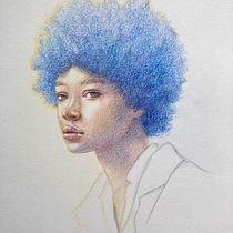 Portrait in blue . Drawing, Portrait Drawing, Sketchbook, and Colored Pencil Drawing project by le_crayon - 04.07.2023