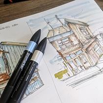 Attempt 1 - My interpretation of reference photo - Expressive Architectural Sketching with Colored Markers. Sketching, Drawing, Architectural Illustration, Sketchbook & Ink Illustration project by martinonotts - 04.06.2023