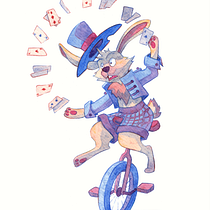 juggling rabbit - course: Imaginative Character Illustration with Watercolor. Un progetto di Character design, Pittura, Disegno, Pittura ad acquerello e Illustrazione infantile di Joanna Wawruch - 11.04.2023