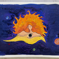 O Sol e o Buraco negro. Traditional illustration, Painting, Creativit, Pencil Drawing, and Drawing project by isabella_coutinho - 04.07.2023