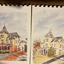 My project for course: Architectural Sketching with Watercolor and Ink. Esboçado, Desenho, Pintura em aquarela, Ilustração arquitetônica, Sketchbook e Ilustração com tinta projeto de Susan - 06.04.2023