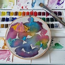Mi proyecto del curso: Técnicas básicas de bordado y acuarela. Painting, Watercolor Painting, Embroider, and Textile Design project by Mond At Visata - 04.17.2023