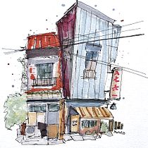 Mein Abschlussprojekt für den Kurs: Expressive Architekturskizzen mit Markern. Een project van  Schetsen,  Tekening,  Architecturale illustratie, Sketchbook y  Illustratie met inkt van Janine Mailliet - 19.04.2023