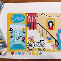 Paiting with a limited paletm (Maru Godas course). Ilustração tradicional, Esboçado, Desenho, Ilustração arquitetônica, Sketchbook, e Pintura guache projeto de Daphne - 21.04.2023