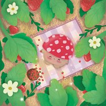A little mushroom, basking in the sun in a strawberry field . Ilustração digital e Ilustração tradicional projeto de paigenphotographer - 24.04.2023