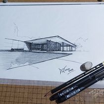 Meu projeto do curso: Desenho arquitetônico urbano com tinta: Pavilhão da Alemanha - Arquiteto: Ludwig Mies Van Der Rohe - Barcelona / Espanha. Un proyecto de Ilustración tradicional, Bocetado, Dibujo, Ilustración arquitectónica e Ilustración con tinta de Débora Jackeline Tozze - 26.04.2023