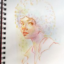 Dibujo de retratos llamativos con lápices de colores. Drawing, Portrait Drawing, Sketchbook, and Colored Pencil Drawing project by Patricia Moravec - 04.27.2023