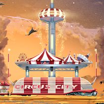Tren Circo Ciudad: Mi proyecto del curso: Concept art para animación: diseña entornos mágicos. Traditional illustration, Digital Illustration, Concept Art, and Digital Painting project by Francisco Javier Llobregat Garcia - 05.09.2023