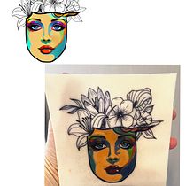My project for course: Artistic Tattoos in Full Color Flower Head Girl. Een project van Traditionele illustratie,  Tekening, Digitale illustratie,  Tatoeageontwerp y Digitale tekening van Emma Smart - 10.05.2023
