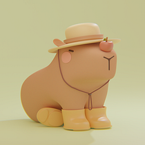 My project for course: Kawaii Character Creation in 3D with Blender- The Capyfarmer. Ein Projekt aus dem Bereich Traditionelle Illustration, Design von Figuren, Digitale Illustration, 3-D-Modellierung und Manga von Stephanie Wallis - 15.05.2023