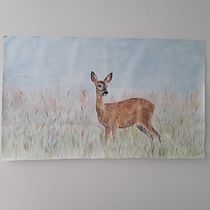 Mijn project van de cursus: Expressieve dierlijke portretten in aquarel deer in the morning. Un progetto di Illustrazione tradizionale, Pittura ad acquerello, Disegno realistico e Illustrazione naturalistica di D Jansen Holleboom - 21.05.2023