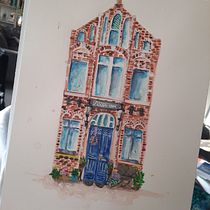A house front instead of a store front :). Painting, Sketching, Architectural Illustration, and Gouache Painting project by ann_katrin_ohlerth - 05.21.2023