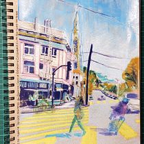 A street corner in San Francisco (mostly Neocolor II). Painting, Sketching, Drawing, Watercolor Painting, Sketchbook & Ink Illustration project by havanna0928 - 05.24.2023