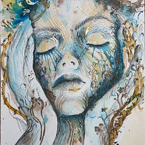 Mi proyecto del curso: Retrato experimental con tinta, alcohol y té. Artes plásticas, Pintura, Desenho e Ilustração com tinta projeto de Laura Valdez Nieto - 25.05.2023
