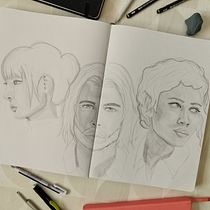 Mon projet du cours : Carnet de portraits : explorez le visage humain. Sketching, Drawing, Portrait Drawing, Artistic Drawing, and Sketchbook project by Pevekas - 05.30.2023