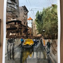 My project for course: Urban Landscapes in Watercolor. Projekt z dziedziny  Sztuki piękne, Malowanie akwarelą,  R i sunek architektoniczn użytkownika hellokristina - 06.06.2023