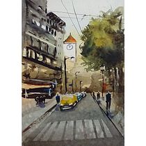 Mi proyecto del curso: Paisajes urbanos en acuarela. Projekt z dziedziny  Sztuki piękne, Malowanie akwarelą,  R i sunek architektoniczn użytkownika Adriana Boni - 05.06.2023