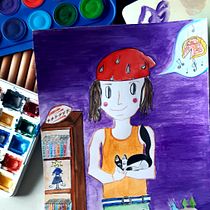 Mon projet du cours : Illustration ludique avec aquarelle et crayons de couleur. Ilustração tradicional, Pintura, Pintura em aquarela, Desenho de retrato, e Desenho com lápis de cor projeto de Sigrid Seminerio - 18.06.2023