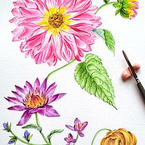 "Dahlia, deseo de jardines". Mi proyecto del curso: Acuarela realista para composiciones botánicas. Traditional illustration, Painting, Drawing, Watercolor Painting, and Botanical Illustration project by Loli Crespo - 06.19.2023
