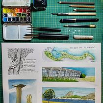 Caderno de viagem em aquarela - ATERRO DO FLAMENGO, RIO DE JANEIRO, BRASIL. Traditional illustration, Watercolor Painting, Architectural Illustration, and Sketchbook project by Luana Grzybowski - 06.19.2023