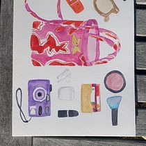 Cosas de mi bolsa. Pintado después con acuarelas . Fine Arts, Sketching, Creativit, Drawing, and Sketchbook project by Mariajosé Serrano - 06.29.2023