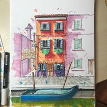 Casetta di Burano. Venezia.. Een project van  Schetsen,  Tekening,  Architecturale illustratie, Sketchbook y  Illustratie met inkt van Giacomo Gradi - 02.07.2023