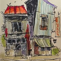 Mein Abschlussprojekt für den Kurs: Expressive Architekturskizzen mit Markern. Een project van  Schetsen,  Tekening,  Architecturale illustratie, Sketchbook,  Illustratie met inkt y Traditionele illustratie van elke_t - 04.07.2023