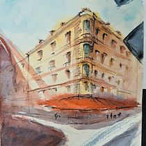 My project for course: Architectural Sketching with Watercolor and Ink. Esboçado, Desenho, Pintura em aquarela, Ilustração arquitetônica, Sketchbook e Ilustração com tinta projeto de Emiliya B - 07.07.2023