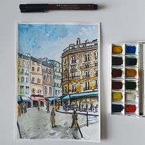 My project for course: Urban Sketching: Create Expressive Cityscapes. Painting, Sketching, Drawing, Watercolor Painting, Sketchbook & Ink Illustration project by Clara - 07.12.2023