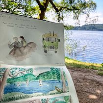 Mon projet du cours : Carnet de voyage à l'aquarelle : le lac de Vassivière . Un proyecto de Ilustración tradicional, Pintura, Bocetado, Dibujo, Pintura a la acuarela, Ilustración arquitectónica y Sketchbook de Sandrine Lange Jeauffroy - 16.07.2023