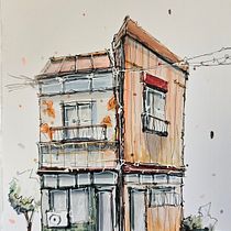 First try - réf picture . Een project van  Schetsen,  Tekening,  Architecturale illustratie, Sketchbook y  Illustratie met inkt van Christophe Landrieu - 17.07.2023