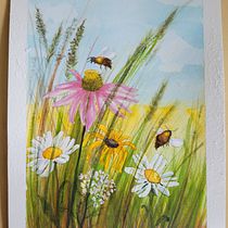 Meadow with Echinacea, Montauk Daisies and Black Eyed Susan. . Traditional illustration, Painting, and Naturalistic Illustration project by yzlotsky - 07.18.2023