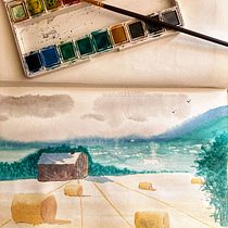 Mon projet du cours : Paysages à l'aquarelle : techniques et outils expérimentaux. Projekt z dziedziny  Sztuki piękne,  Malarstwo i Malowanie akwarelą użytkownika Sandrine Lange Jeauffroy - 22.07.2023