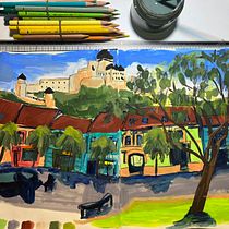 My project for course: Pictorial Sketchbook with Gouache. Ilustração tradicional, Esboçado, Desenho, Ilustração arquitetônica, Sketchbook, e Pintura guache projeto de nsmidova - 25.07.2023