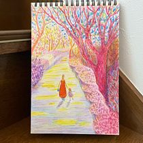 Summer park (color pencils).  My project for course: Sketchbook Landscapes: A Colorful Approach. Un progetto di Bozzetti, Creatività, Disegno a matita, Disegno e Sketchbook di Yanyan - 17.07.2023