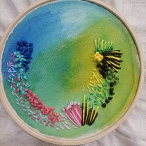 Mi Otoñal. Painting, Watercolor Painting, Embroider, and Textile Design project by Claudia Bolaños Bolaños - 07.29.2023